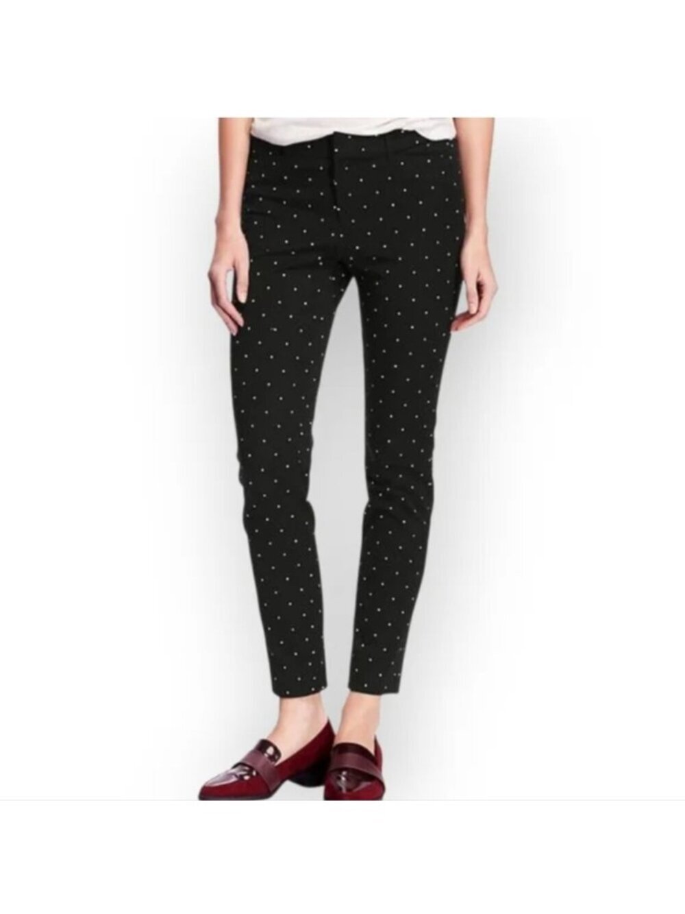 Carmen Marc Valvo 2X Black Silver polka dot Pull On Ankle Pants pixie pants - Picture 9 of 12